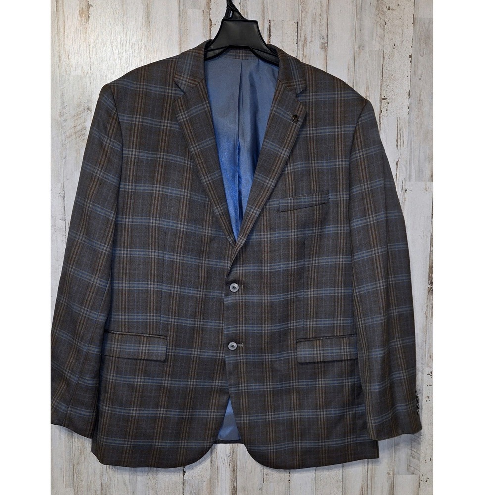 Johnston & Murphy men XL Plaid 100% Wool Blazer Sports Coat 2-Button